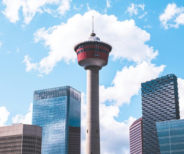 Blue skies with a view of the Calgary Tower