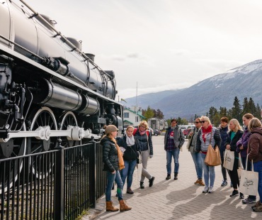 Food Tour Group being led through Jasper