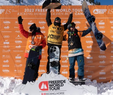 Winners on the podium at kicking horse freeride world tour