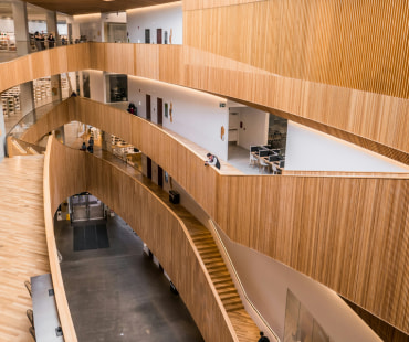 The wooden architecture inside Calgary Central Library