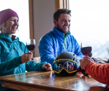 Drinking wine at Elkhorn Cabin at Panorama Mountain Resort