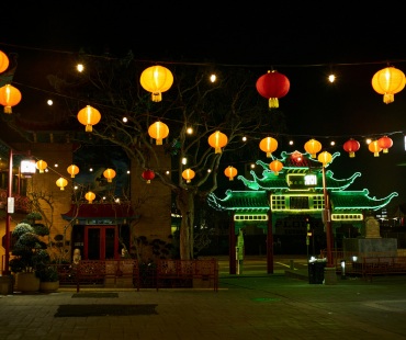 Lit up lanterns in LA's Chinatown