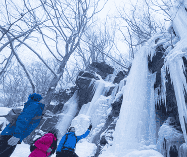 Group at Oirase Gorge Frozen Waterfalls