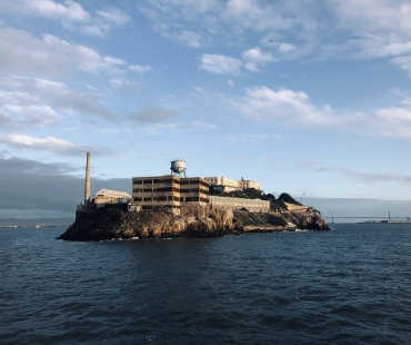 A far view of the notorious Alcatraz Island Prison