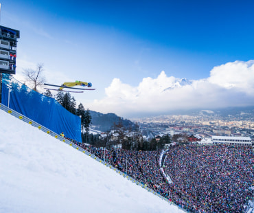 Skier jumping at the ski jump