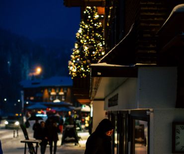 Christmas tree lit up at night