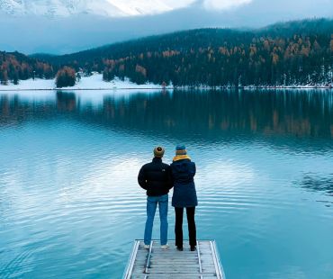 people enjoying winter lake views