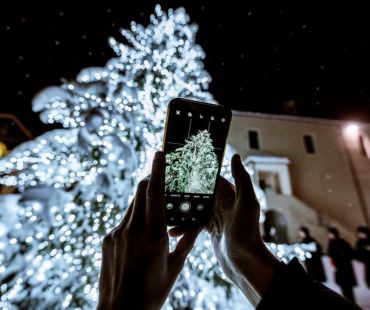 Lit up christmas tree at Courmayeur