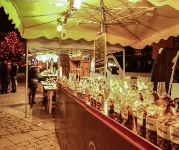 beautiful lit up market stalls