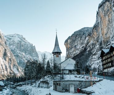 Beautiful church and mountains in village